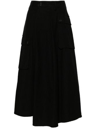 Yohji Yamamoto pleated midi skirt - women - Cotton - 2 - Black