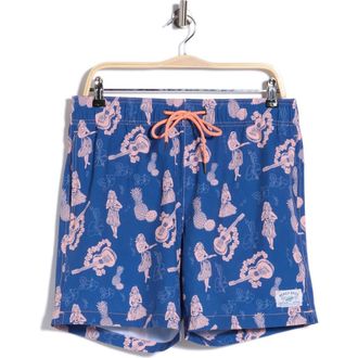 Beach Bros Aloha Guitar Swim Trunks in Navy Pink at Nordstrom Rack, Size Xx-Large