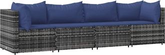 vidaXL Set De Muebles De Jard&iacute;n 4 Pzas Y Cojines Rat&aacute;n Sint&eacute;tico Gris Vidaxl