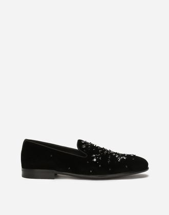 Dolce & Gabbana Velvet Slippers - Man Driver Shoes And Loafers Black 40