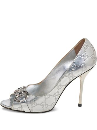 Gucci 100mm peep-toe pumps - women - Metallic Leather/Leather/Metallic Leather - 39 - Silver