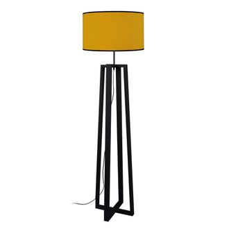 Tosel Lamp&aacute;ra de pie madera Alt.155cm negro ;Pantalla: AMARILLO