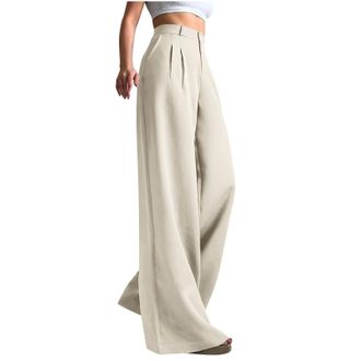Generic Women Office Trousers Smart Formal Trousers High Waist Wide Leg Work Trouser Full Length Suit Pants Officewear Straight Leg Pants Solid Color Business