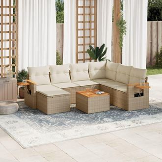 vidaXL Vidaxl - Juego De Sof&aacute;s De Jard&iacute;n Con Cojines Beige 8 Pzas Rat&aacute;n Pe