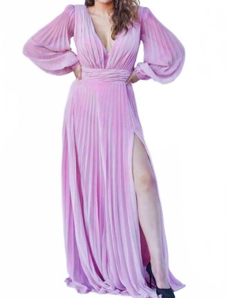 Jovani Long Sleeve V-Neck Maxi Dress In Blush