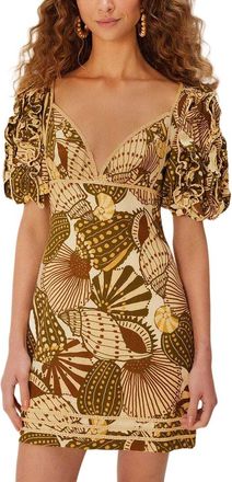 Farm Rio Linen-Blend Shell Mix Sand Mini Dress
