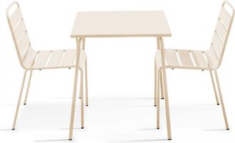 Oviala Conjunto mesa de jard&iacute;n cuadrada y 2 sillas acero marfil