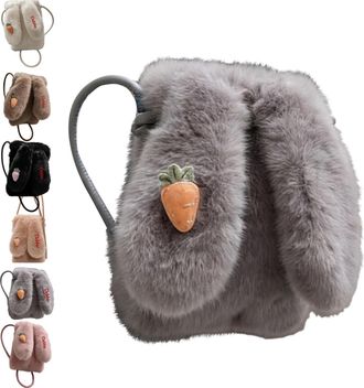 Generic Personalized Kawaii Plush Bunny Ear Backpack, Customizable Text Fuzzy Fluffy Rabbit Crossbody Bag, Adjustable Cord, Custom Name Shoulder Handbag for T