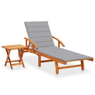 vidaXL Tumbona De Jard&iacute;n Con Mesa Y Coj&iacute;n Madera Maciza De Acacia Vidaxl