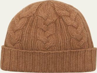 Bergdorf Goodman Mens Cable-Knit Cuffed Cashmere Beanie Hat