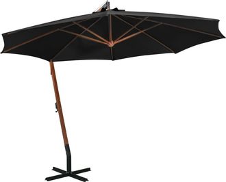 vidaXL Sombrilla Jard&iacute;n Colgante Con Palo Madera Abeto Negro 3,5x2,9 M Vidaxl