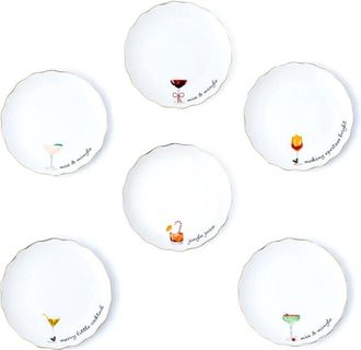 Godinger Set Of 6 Holiday Cheers Rim Appetizer Plates
