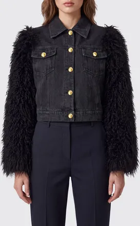 Twinset Giacca di jeans in cotone con dettagli in pelliccia sintetica