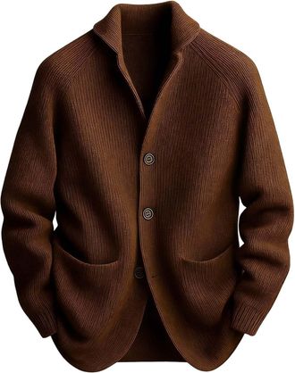 Generic Mens Cardigans with Buttons and Pockets Mens Cardigan Knitted Long Sleeve J1umper Winter V Neck Button Front Sweater Pl1ain Knit Casual Knitwear Smart