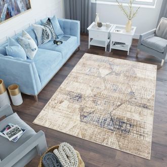Tapiso Alfombra de poli&eacute;ster en beige, azul y crema 120x170 cm