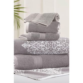 Modern Threads Gray Artesia Damask Reversible Yarn-Dyed Jacquard 6-Piece Towel Set at Nordstrom Rack