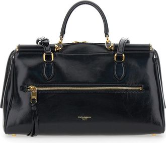 Dolce & Gabbana Womens Shoulder Bag Vittoria Black Leather Cotton