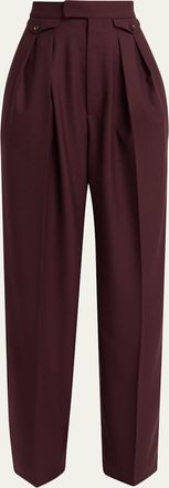 Chloé High-Rise Pleated Wool Gabardine Wide-Leg Pants