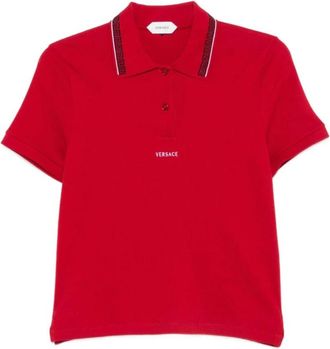 Versace Tops, Dames, Rood, L, Katoen, Geborduurd-logo katoenen piqu&eacute; polo