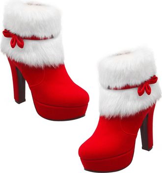 UPKOCH Suede High Heel Boots for Women Christmas Ankle Boot Shoes Plush for Winter Scenarios