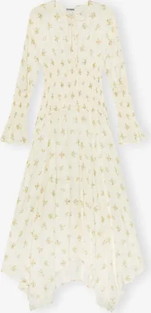 Ganni White Dress in Printed Viscose - Size 10/12