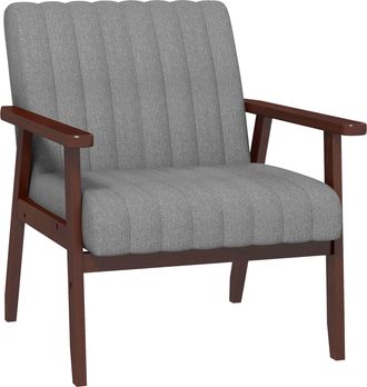 HOMCOM Modern Accent Chair Upholstered Armchair For Bedroom Living Room Grey | TJ Hughes