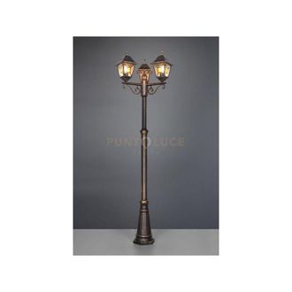 Trio Leuchten Trio Lighting - imperia palo alto 3 lanterne da esterno 4 lati fusione di alluminio ruggine e vetro verniciato effetto ghiaccio ed inserto giallo h