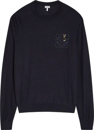 Loewe Logo-embroidered Wool-blend Jumper - Navy - XL