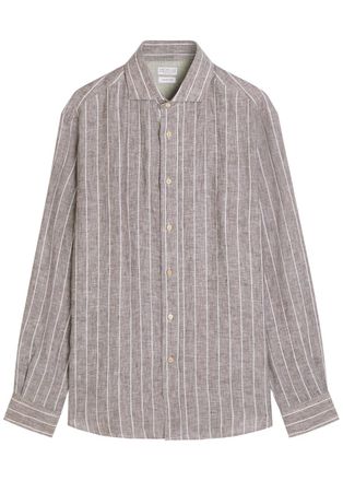 Brunello Cucinelli Striped Linen Shirt - Light Brown - XL