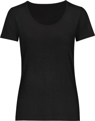 Trigema T-Shirt TRIGEMA TRIGEMA Rundhalsshirt aus Viskose, Damen, Gr. XXL, schwarz, Single Jersey, 94% Viskose, 6% Elastan, Basic, lang, ohne Ausschnitt, Shir