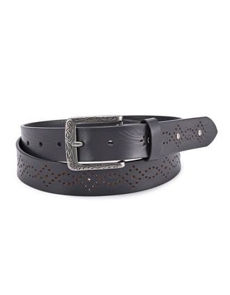 OLD TREND Daisy Genuine Leather Perforated Floral Detail Belt in Grey at Nordstrom, Size Medium