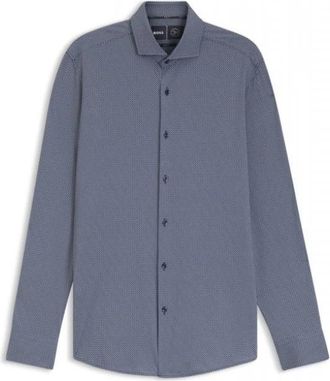 HUGO BOSS Slim-fit Bedrukte Performance-Stretch Jersey Shirt - Heren - Zakelijke Overhemden - Blauw - XL - Katoen - Overhemden