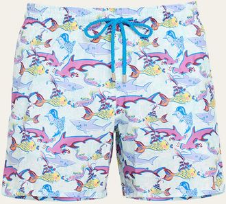 Vilebrequin Mens Allover Fish-Print Swim Shorts