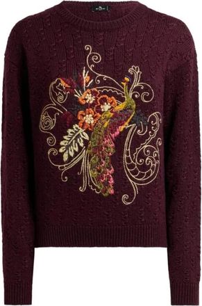 Etro Geborduurd Pauw Trui - Dames - Ronde hals truien - Bruin - S - Truien & Vesten