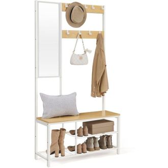 Vasagle Appendiabiti, Mobile Ingresso con Ganci, Specchio, Panca Scarpiera e Ripiani, 36 x 98 x 185 cm, Corridoio Camera da Letto Salotto, Color