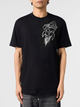 Philipp Plein T-shirt girocollo in cotone con stampa grafica e strass