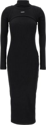 Off-white Off Stamp Rib Round Long Dress - Dames - Casual kleedjes - Zwart - XS - Katoen - Kleedjes