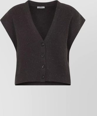 PESERICO sleeveless v-neck ribbed knit cardigan