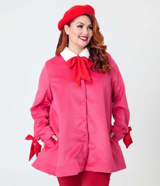 Unique Vintage Plus Size Bow Topper Coat in Pink W/bows at Nordstrom, Size 1 X
