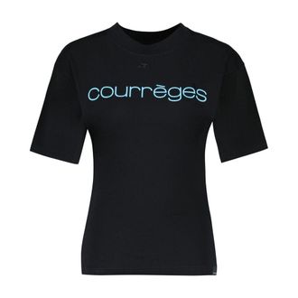 Courr&egrave;ges Womens Waisted Printed T-Shirt Black Cotton
