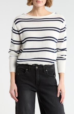 Vigoss Stripe Boat Neck Crop Sweater in Creme/Navy at Nordstrom Rack, Size X-Large