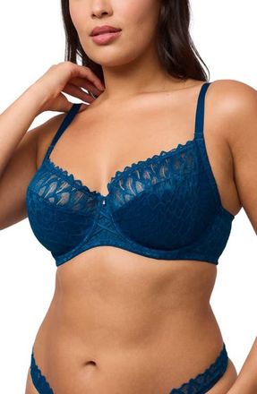 Montelle Intimates Muse Underwire Full Cup Lace Bra in Peacock at Nordstrom, Size 36D