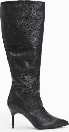 AllSaints Womens Nori Shimmer Knee High Leather Boots In Black