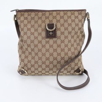 Gucci Brown Leather Canvas Handbag Shoulder Bag Tote Bag (Pre-Owned)