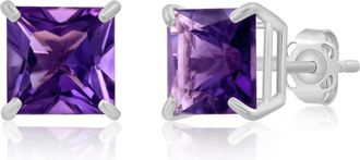 MAX + STONE 14k Yellow or White Gold 7mm Princess Cut Gemstone Square Stud Earrings