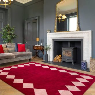 Kukoon Burgundy Red & Pink Harlequin Diamond Wool Living Room Area Rug in Wine | Size: 160 cm x 230 cm