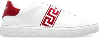 Versace La Greca Logo Print Leather Sneakers, Brand Size 36 ( US Size 6 )