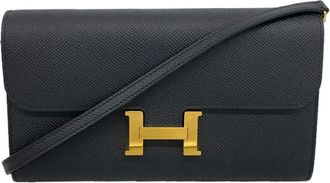 Herm&egrave;s Black Leather Chain/Shoulder Wallet (Pre-Owned)