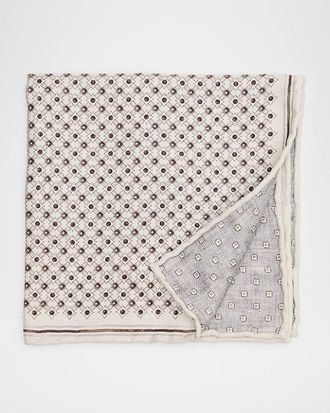 Brunello Cucinelli Mens Double-Face Geometric Silk Pocket Square