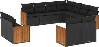 vidaXL Set De Sof&aacute;s De Jard&iacute;n 11 Pzas Y Cojines Rat&aacute;n Sint&eacute;tico Negro Vidaxl